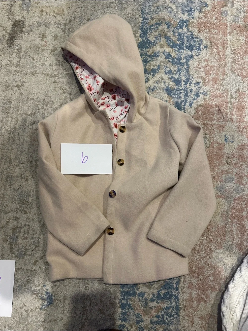 SHEIN Beige Hooded Pea Coat with Floral Lining